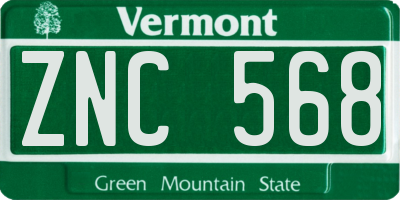 VT license plate ZNC568