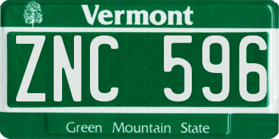 VT license plate ZNC596