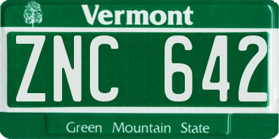 VT license plate ZNC642