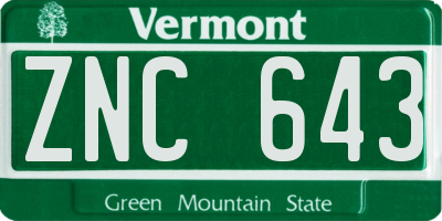 VT license plate ZNC643