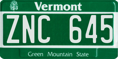 VT license plate ZNC645