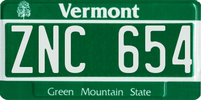 VT license plate ZNC654