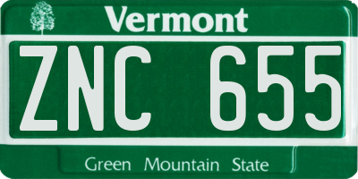 VT license plate ZNC655