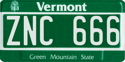 VT license plate ZNC666