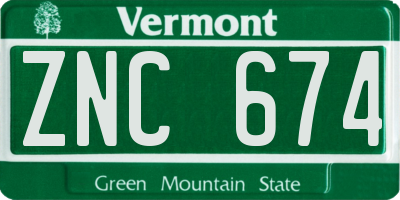 VT license plate ZNC674