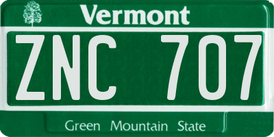 VT license plate ZNC707