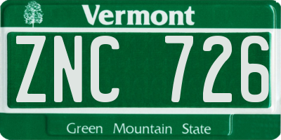 VT license plate ZNC726