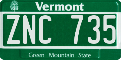 VT license plate ZNC735