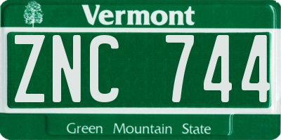 VT license plate ZNC744