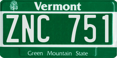 VT license plate ZNC751