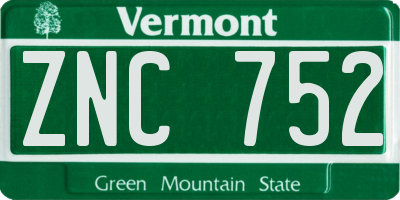 VT license plate ZNC752