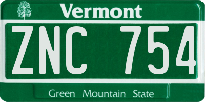 VT license plate ZNC754