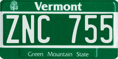 VT license plate ZNC755