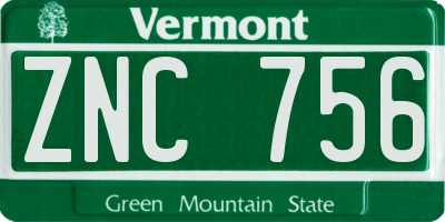 VT license plate ZNC756