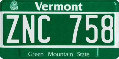 VT license plate ZNC758