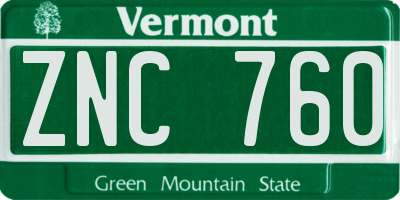 VT license plate ZNC760