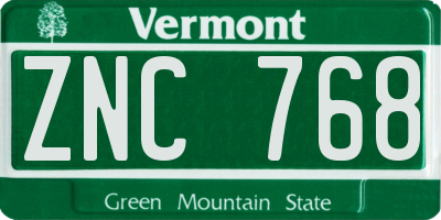 VT license plate ZNC768