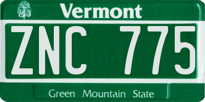 VT license plate ZNC775