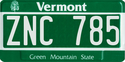 VT license plate ZNC785