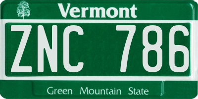 VT license plate ZNC786