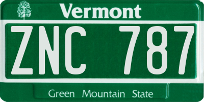VT license plate ZNC787