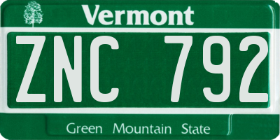 VT license plate ZNC792