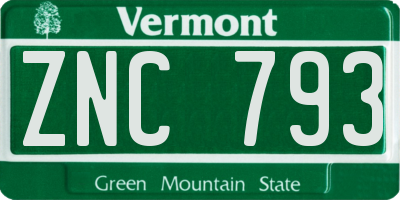 VT license plate ZNC793