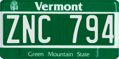 VT license plate ZNC794
