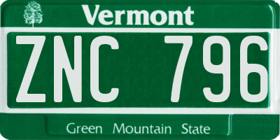 VT license plate ZNC796