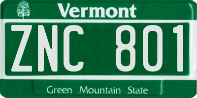 VT license plate ZNC801
