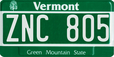 VT license plate ZNC805