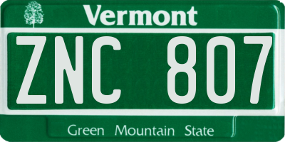 VT license plate ZNC807