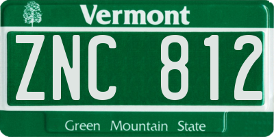 VT license plate ZNC812