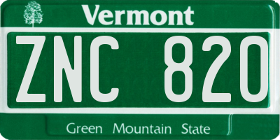 VT license plate ZNC820
