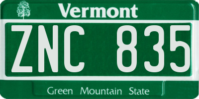VT license plate ZNC835