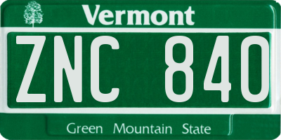 VT license plate ZNC840