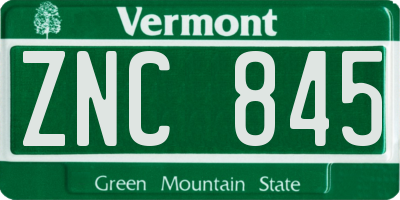 VT license plate ZNC845