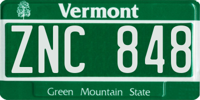 VT license plate ZNC848