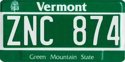 VT license plate ZNC874