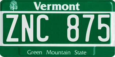 VT license plate ZNC875