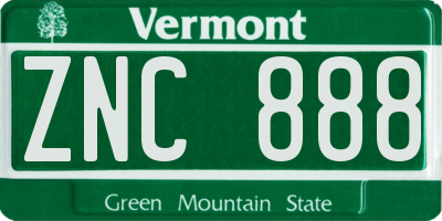 VT license plate ZNC888