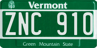 VT license plate ZNC910