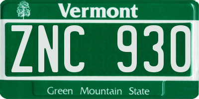 VT license plate ZNC930