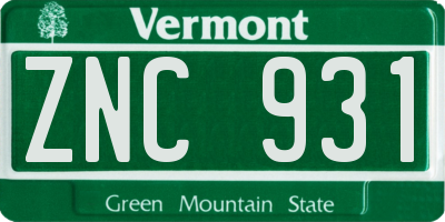 VT license plate ZNC931