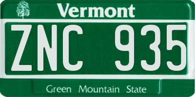 VT license plate ZNC935