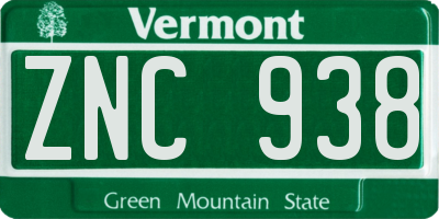 VT license plate ZNC938