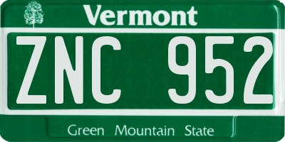 VT license plate ZNC952