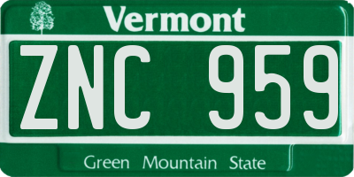 VT license plate ZNC959