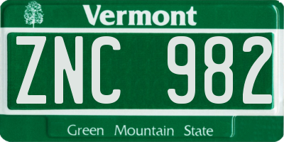 VT license plate ZNC982