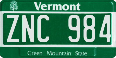 VT license plate ZNC984